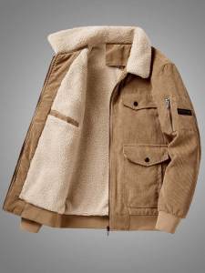 Áo Khoác Cotton Ấm Áp Mùa Đông 2025 Mới Áo Khoác Cotton Lông Cừu Nỉ Cổ Bẻ Trang Phục Công Sở Trung Niên Nam Thời Trang Thành Phố