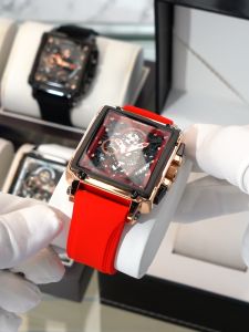 CRRJU Jam Tangan Pria Ukiran Berongga panggil Multi Fungsi Kronograf dengan Tali Silone 2312