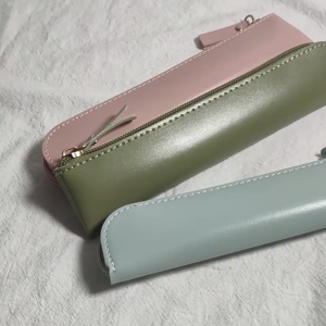 【COD&READY STOCK】Vintage PU Thin Pencil Case Zipper Practical Pencil Bags Soft Student Stationery Pen Storage Bag School Supplies