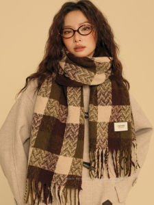 Thickened Plaid Scarf Womens Winter Fashion Korean Style Christmas Green Warm Wide Neck Warmer Polyester Fiber Long Rectangle