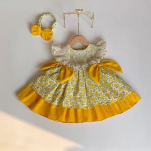 TT46 Váy công chúa nơ vàng RIOKIDS đầm Lolita bèo cho bé gái sơ sinh quà tặng thôi nôi