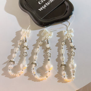 For Women Girls Bag Earphone Case Cute Acrylic Beaded Phone Lanyard Anti-lost Wrist Strap Fashion Star Pendant Key Ring Decor