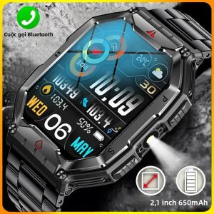 Đồng Hồ Thông Minh Quân Sự Chắc Chắn Có Đèn Pin LED Máy Đo Nhịp Tim Cuộc Gọi Bluetooth Chống Nước Ngoài Trời Cho Android iOS Theo Dõi Sức Khỏe Nam Giới