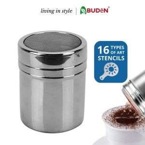 ABUDEN Stainless Steel Coffee Powder Duster Coffee Duster 16 Coffee Art Stencils Cocoa Powder Shaker Cocoa Duster