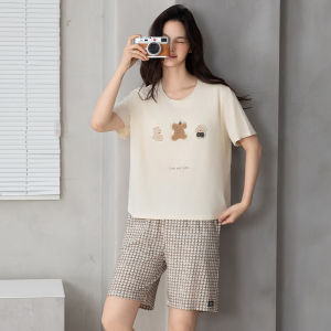 Miiow | Cat Person Couple Cool Feeling Tencel Lyocell Nightgown Womens Short Sleeve Set 2025 New Loose Home Clothes Set Cartoon Cute Style