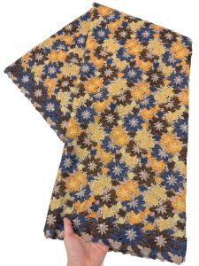 Unique Small Floral Perforated Silk Lace African Embroidered Voile Lace Mix Guipure Cord Fabric With Clear Stones Fashion Cloth