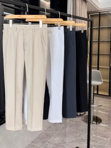 Ice Silk Straight Leg Mens Summer Casual Pants Thin Nine Points Anti-Wrinkle Iron-Free Pure Color Business Suit Trousers