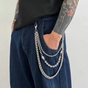 IngeSight.Z Punk 2Styles Multilayer Silver Color Waist Chain Belt Trousers Chain Men Goth Metal Skull Jeans Chain HipHop Jewelry