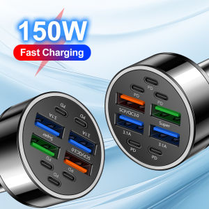 9 in 1 Fast Car Charger With Digital Display Power Adapters PD Type C Car Phone Charger Quick Charge For iPhone Android Charger
