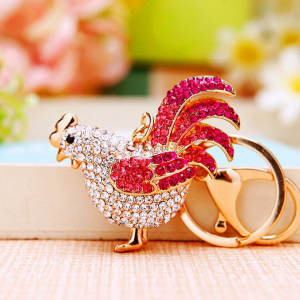 Creative Zodiac Rooster Hen พวงกุญแจรถ น่ารัก การ์ตูน สไตล์เกาหลี กระเป๋า Charms โลหะผสมพวงกุญแจโลหะวงกลมของขวัญเทศกาล