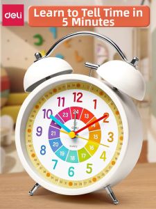 deli | Deli Alarm Clock Childrens Wake-Up Tool Boy Girl Cute Multi-Functional Intelligent Watch 2101 Night Light Metal Shell Cartoon Style