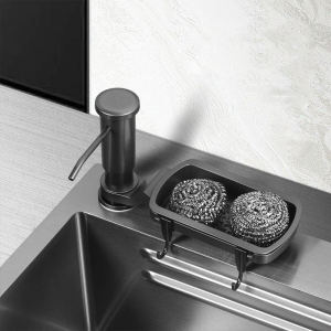 Kitchen Sink Soap Dispenser Large Flow with Pump Head Hand Press Dispenser Extension Tube Sponge Holder Rack and Hooks