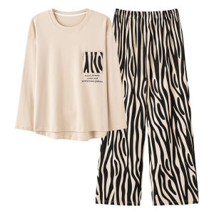 Bộ đồ ngủ nữ MiiOW bằng cotton tay dài có đệm ngực hai mảnh và thoáng khí