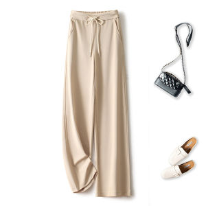 กางเกงขายาวทรงตรงเอวสูงหลวมๆ สำหรับผู้หญิง ฤดูใบไม้ผลิและฤดูร้อน กางเกงขายาวทรงขากว้างลำลอง เอวสูง ทรงหลวม ทรงเข้ารูป สไตล์ใหม่