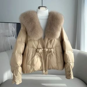 Áo Khoác Phao Nữ Kiểu Trung Quốc Có Cổ Lông Cáo Tự Nhiên Dày Dặn Ấm Áp Chống Gió Thích Hợp Cho Thời Tiết Tuyết Rơi Thời Trang Công Sở Kiểu Dáng Dày Dặn