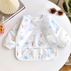 0-2 Years Baby Soft Bibs Cute Colorful Cartoon Waterproof Bibs Infant Eating Drawing Long Sleeve Apron Self Feeding