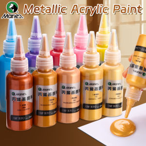 Marie’s | 50ml Maries Metallic Acrylic Paint Pearlescent Rich Shiny Pigments with Bottle Golden Slivery for DIY Art Painting Wood Gl