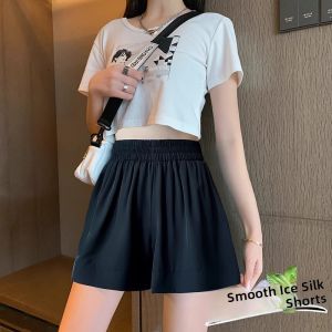 Black Suit Short Pants Women Summer Thin Ice Silk High Waist Drape Loose Slimming Casual Wide Leg Five-Quarter Pants