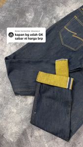 Jeans Pria Raw Denim 15 Oz Reguler Fit dengan Shell Stitch dan Accent Multicolor