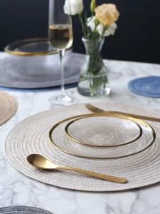 IRhea Placemats For Dining Table Heat-Resistant Round Design Washable Ramie Anti-Slip Cup Coasters