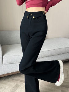 Black Wide Leg Jeans Womens Loose High Waist Flared Pants Spring Season Cotton Stretch Denim High Waist Balance Hip Effect