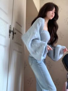 CHANGTONG | Fashion Retro Knit Cardigan and Camisole Outfit Set