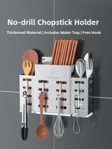 Stainless Steel 304 Kitchen Chopsticks Storage Box Drainage Chopsticks Cage Home Use Chopsticks Holder Rack Pure Color