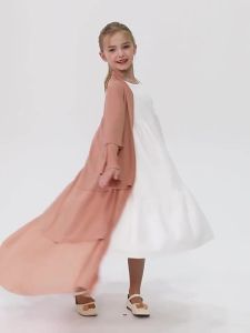 kebaya Middle East Dress Abaya Childrens Three-Layer Chiffon Loose Casual   Coat Long Skirt  MSL132
