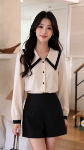 Women Doll Collar Chiffon Shirt Loose Long Sleeve Blouse
