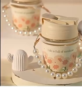 Indo 1866 - Botol Tumbler Cute / Gelas Kaca Tahan Panas / Botol Minum Kaca Aesthetic / Tumbler Kopi Kaca