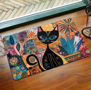 Charming Cat Carpet Lying on The Bed Mats in Game Rooms Bathrooms Kitchens and Living Rooms Machine Washable Polyester Carpet