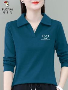 Slim Fit Casual Fashionable Thin Collar T-Shirt New 2024 Spring Autumn Versatile Woodpecker Brand Ladies Cotton Long Sleeve T-Shirt