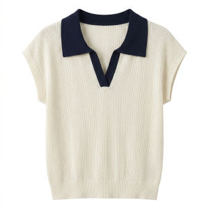 Korean Style Hollow Out Color Blocking V-Neck Knit Top New Arrivals