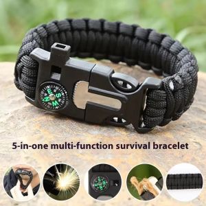 5 IN 1 Outdoor Survival Umbrella Rope SOS Bracelet Emergency Rescue Bracelet Compass Sport Tactical Survival Tool Whistle Bracelets