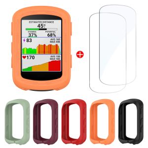 2-IN-1 Case + Tempered Glass-2Pcs for Garmin Edge 540 / 840 GPS Bicycle Stopwatch Screen Protector Glass Film & Silicone Cover