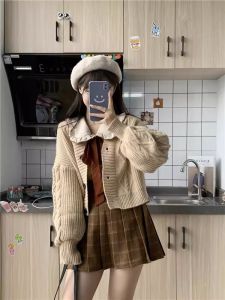 หวาน ถักสไตล์วิทยาลัย คาร์ดิเกน และชุดเสื้อเชิ้ตสําหรับตุ๊กตาผู้หญิง ปกเสื้อ เสื้อสเวตเตอร์ แจ๊กเก็ตชุดสองชิ้น ฤดูใบไม้ร่วง แฟชั่น