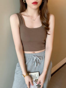 Womens Bralette Tank Top Square Collar One-Piece Underwear Short Style Commute Pure Color Slim Fit Inner Wear Summer