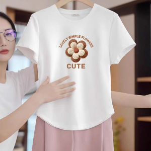 Áo Thun Cotton Tay Ngắn Mùa Hè Mới Cho Nữ Áo Thun Cổ Tròn Ôm Eo Dáng Rộng in Họa Tiết Chất Liệu Cotton 95%