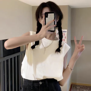 Áo Vest Không Tay Mùa Hè Rộng Rãi Cho Nữ Phong Cách Mỹ Cổ Điển Áo Thun Tay Lửng Không Tay Áo Ba Lỗ Cotton 100% Thường Ngày