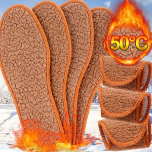 3PairsThicken Alpaca Plush Warm Shoes Insole Snow Boots Shoe Sole Thermal Insert Winter Sports Insoles Men Woman Heating Pads