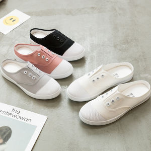 รองเท้าผ้าใบผู้หญิงแบบสวมสบายสไตล์เกาหลีฤดูร้อนใหม่ รองเท้าผ้าใบพื้นแบนแบบสวมสบายสำหรับนักเรียน รองเท้าบุขนแกะแบบอเนกประสงค์