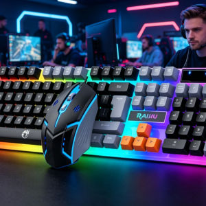 Super Cool Tri-Color Backlit Keyboard & Mouse Combo Wired Mechanical Feel Gaming Set