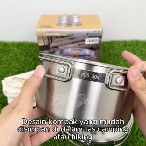 Nesting Cooking Set Peralatan Masak Camping Hiking Panci 17 L Fry Pan 07 L Plus Storage Mesh Bag Stainless