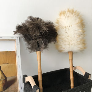 Static-Free Wool Ostrich Feather Duster Home Use Dust Removal Broom Bamboo Handle for Car Cleaning round Head Dust Brush