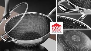 34CM DOUBLE-SIDED High-end Multiple-ply 18/10 Surgical Stainless Steel Nonstick Full Honey Comb structured Stir-Fry Pan Scratch-Resistant Wok + Lid