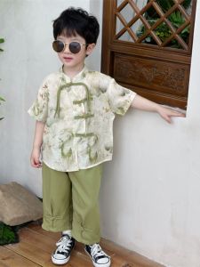 New Chinese Style Boys Short Sleeve Outfit Childrens Clothing Summer Wind Tang Suit Baby Clothes Traditional Ethnic Childrens Wear