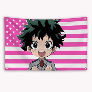 VIKAMA Hồng Cờ Mỹ Q-Version Anime Tấm Thảm Kawaii Hoạt Hình Treo Tường Thẩm Mỹ Trang Trí Cho Phòng Ngủ Ký Túc Xá Có Thể Giặt Bằng Máy Polyester