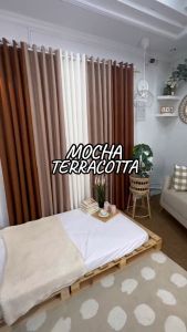 NON-BLOCKOUT Terracotta - Mocha Cream Aesthetic Nude Earth Color Grommet Curtain Combination - 7.5ft/8ft 10 rings