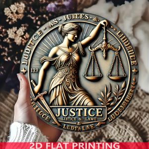 CIFbuy | Vintage Lady Justice Metal Wall Sign – 8x8 Inch Circular Plaque High Quality Engraved Legal Theme Decor for Office Court Law Fi