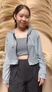 HOODIE ZIPPER BASIC CROP POLOS PREMIUM Jacket Crewneck Sweater Hoodie Wanita Kekinian Oversize Fashion Outfit Ootd Korean